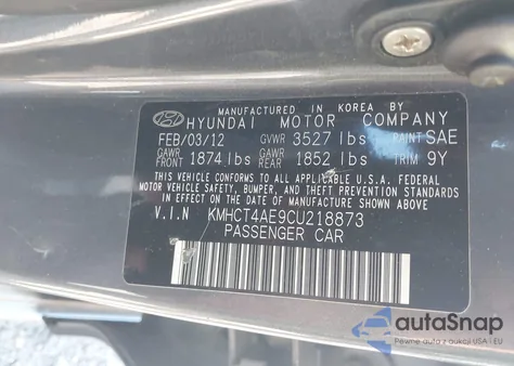 2012 Hyundai Accent Gls z USA, uszkodzony, nr VIN KMHCT4AE9CU218873